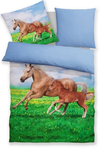OTTO home Bettwäsche Lyki, Microfaser, 2 teilig, ab Größe 135x200 cm, 100% Polyester, Katze, Pferd, Löwe, Pinguin