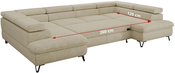 MKS Möbel 'Pablo U-Form' Wohnlandschaft mit Bettkasten, Creme, Struktur, ohne Topper Bild 8
