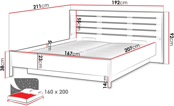 Doppelbett Enna EN-02 (Farbe: Sandbeige / Schwarz + Eiche Natur, Größe: 160 x 200) Bild 7