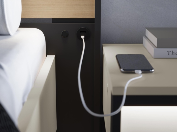 Doppelbett Enna EN-02 (Farbe: Sandbeige / Schwarz + Eiche Natur, Größe: 160 x 200) Bild 3