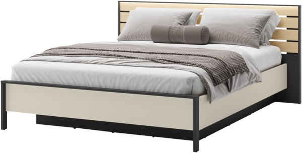 Doppelbett Enna EN-02 (Farbe: Sandbeige / Schwarz + Eiche Natur, Größe: 160 x 200) Bild 1