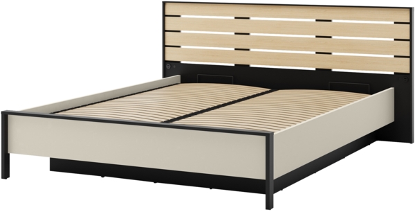 Doppelbett Enna EN-02 (Farbe: Sandbeige / Schwarz + Eiche Natur, Größe: 160 x 200) Bild 2