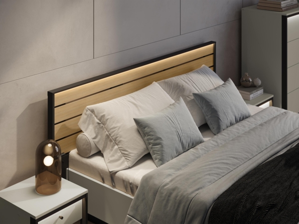 Doppelbett Enna EN-02 (Farbe: Sandbeige / Schwarz + Eiche Natur, Größe: 160 x 200) Bild 5