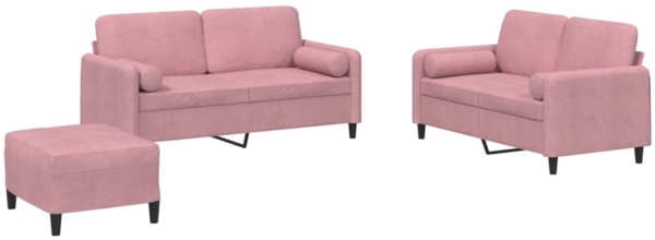 vidaXL 3-tlg. Sofagarnitur mit Kissen Rosa Samt 3202007
