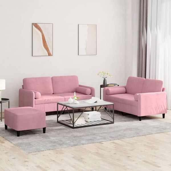 vidaXL 3-tlg. Sofagarnitur mit Kissen Rosa Samt 3202007