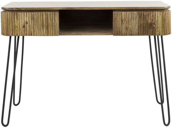 Konsole Vagula aus Mangoholz, modernes Wellendesign, naturbraun, 2 Schubladen, 110 cm