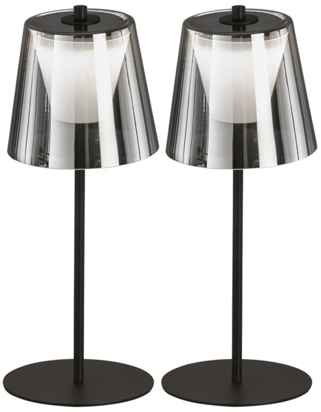 2er Set LED Außen Tischleuchte, schwarz rauch, Touchdimmer, Akku H 35 cm