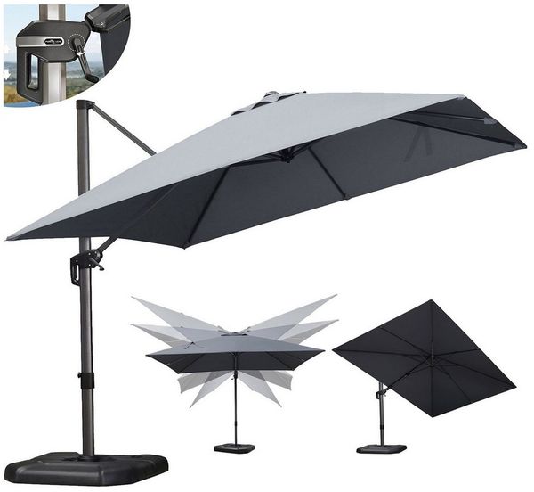 PURPLE LEAF Sonnenschirm Außenbereich Rechteckiger großer Seitlich Neigender Ampelschirm, LxB: 365,00x270,00 cm, 360°Rotation, Sonnenschutz UV50+, für Garten, Terrasse, Pool
