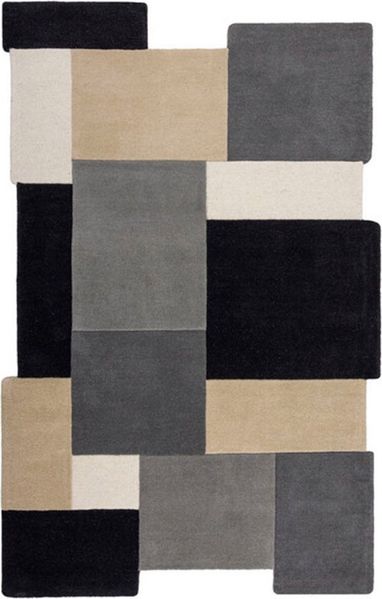 FLAIR RUGS Wollteppich Abstract Collage, 100% Wolle, rechteckig, Höhe: 11 mm, Karo Design, Patchwork, modern, mehrfarbig, Wohnzimmer, Schlafzimmer