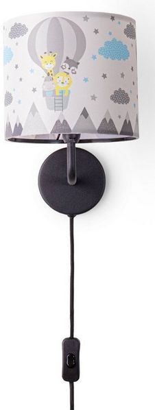 Paco Home Wandleuchte Cosmo 343, ohne Leuchtmittel, Lampe Kinderzimmer Stecker ∅18cm Heißluftballon Tiere Kabel 3m E14