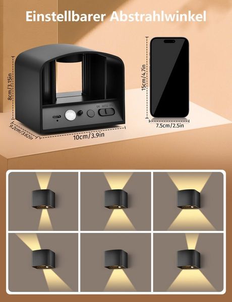 GeyouLux Wandleuchte 5000mAh Aufladbare Wandleuchte Innen, Fernbedienung & Dimmbar, LED-Lampen, LED Wandlampe mit Bewegungsmelder, 4 Stück