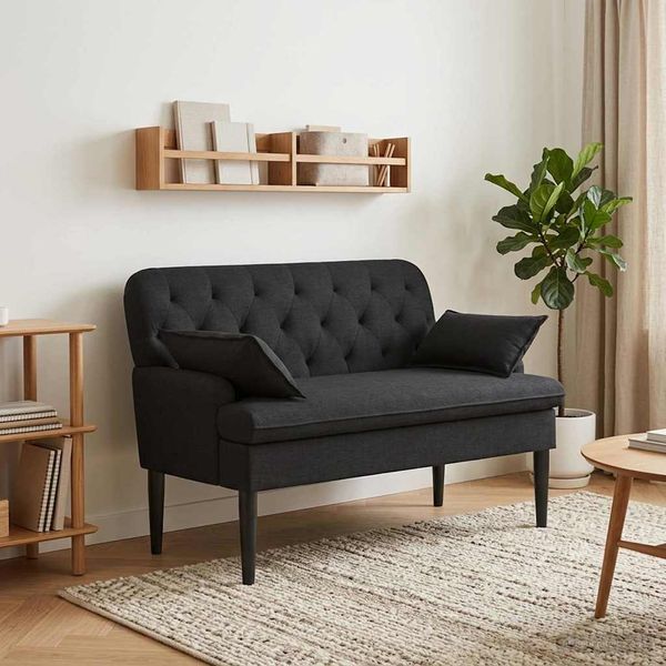 vidaXL Zweisitzer mit Knopfheftung Schwarz 111 x 68 x 80 cm Stoff 42041798