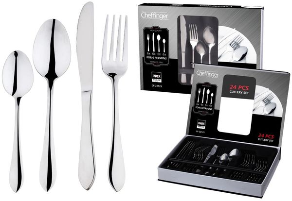 Essbesteck Besteck-Set für 6 Personen Edelstahl 24-tlg Cheffinger CF-22125
