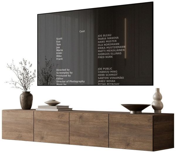 ALLHOUSE24 TV-Schrank LOGANTE Nussbaum modernes TV-Lowboard PUSH-OPEN System (2 x Schränke 100 cm breit) Breite 200 cm
