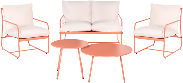 FORMELLO 4-Sitzer Gartensofa Set Korallenrot Metall mit Tischen