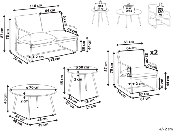 FORMELLO 4-Sitzer Gartensofa Set Korallenrot Metall mit Tischen Bild 2