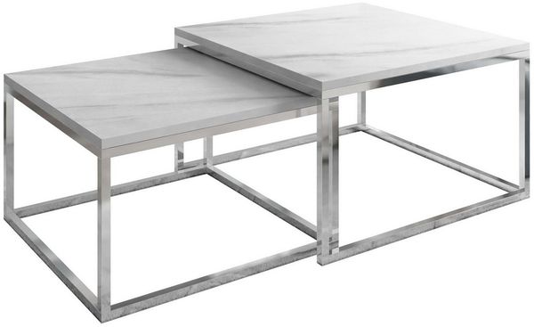 Lookway Couchtisch YOSHI 2in1 mit Levanto Marmor und Chromgestell (2er-Set), Breite: 70 cm und 60 cm