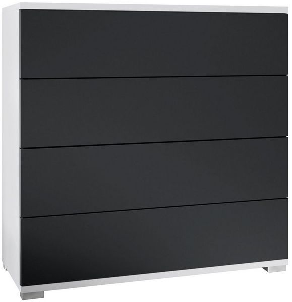 Vladon Kommode Pavos V3 (Sideboard, mit 4 Schubladen), Weiß matt/Schwarz matt (76 x 76 x 35 cm)