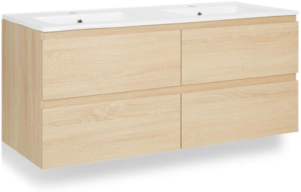 Homestyle4u Waschtisch mit Schubladen, hängend, Holz natur, 54 x 47 x 120 cm