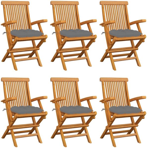 vidaXL Gartenstühle mit Grauen Kissen 6 Stk. Massivholz Teak 3062557