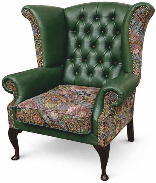 Casa Padrino Luxus Chesterfield Leder Ohrensessel Grün / Bunt / Dunkelbraun H. 110 cm