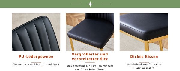 Stuhl 4er-Set Schwarz/Gold, PU-Leder mit vergoldeten Metallbeinen, ergonomische Rückenlehne,43x42.5x92.5 cm Bild 10