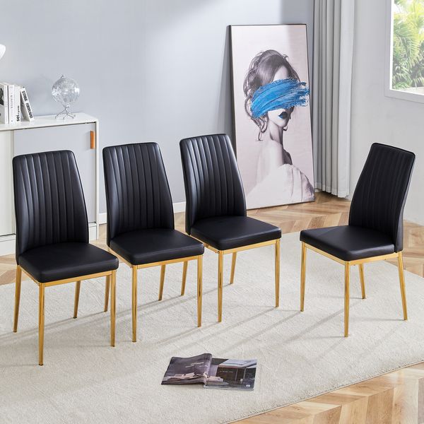 Stuhl 4er-Set Schwarz/Gold, PU-Leder mit vergoldeten Metalllbeinen, ergonomische Rückenlehne,43*42.5*92.5 cm