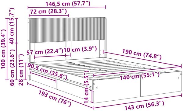 vidaXL Bettgestell mit Stauraum und Kopfteil Weiß 140 x 200 cm 3414377 Bild 11