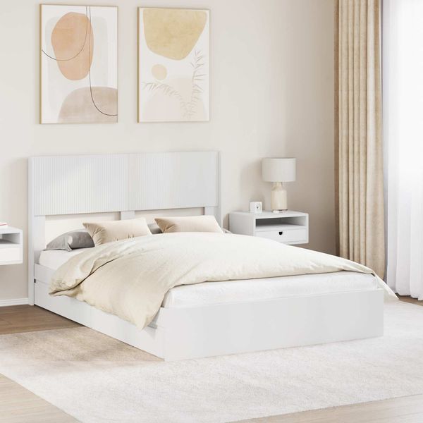vidaXL Bettgestell mit Stauraum und Kopfteil Weiß 140x200 cm 3414377