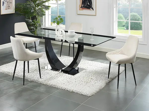 Vente-unique - MEZZO Essgruppe Glas TransparentSchwarz - B 100 cm x H 74,5 cm x L 200 cm
