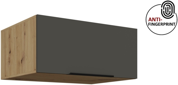 Küchen Aufsatzschrank 80 cm ARIA Graphite ultra matt + Eiche Artisan matt, hochwertige Fronten mit Anti Fingerprint Beschichtung Küchenzeile Küchenblock