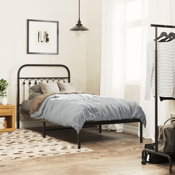 vidaXL Bettgestell mit Kopfteil Metall Schwarz 90x190 cm 376592