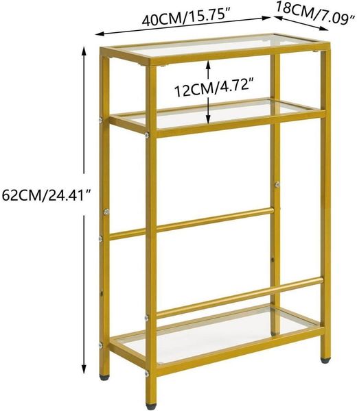 Beistelltisch Glastisch Zeitschriftenhalter 3 Etagen Sofa Goldfarben Bild 3