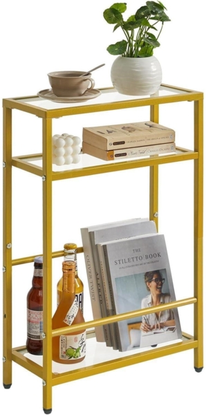 Beistelltisch Glastisch Zeitschriftenhalter 3 Etagen Sofa Goldfarben