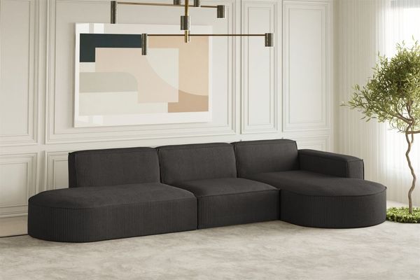 Ecksofa Designersofa PALMA in Stoff Scala Anthrazit Ottomane Rechts