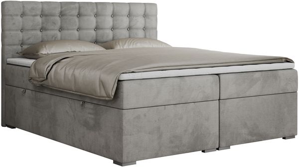 Boxspringbett, Deko Bed mit Matratze und Topper - SUSAN - 180x200cm - Hellgrau Velours - H4 Bild 3