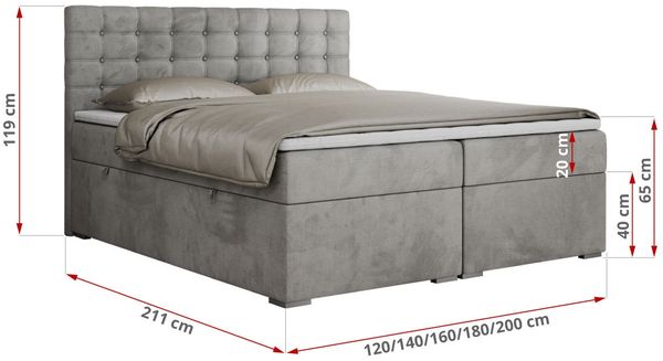 Boxspringbett, Deko Bed mit Matratze und Topper - SUSAN - 180x200cm - Hellgrau Velours - H4 Bild 5