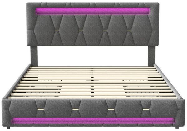 Gdood Polsterbett Stauraumbett Doppelbett LED (Vier extra große Schubladen unter dem Bett), Mit LED-Beleuchtung, Stauraum, Leinen, 140x200 cm