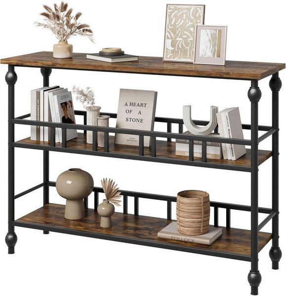 GarveeMore Konsolentisch 3-stufiger schmaler Beistelltisch mit Stauraum,109x30x80cm, Sofatisch für Wohnzimmer,Foyer,Flur,Eingang