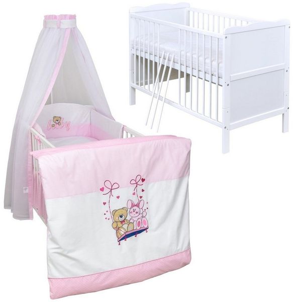 Baby-Delux Komplettbett Babybett Max Komplettset, 10-tlg, Kinderbett 60x120 cm weiß, Bettset verschiedene Designs