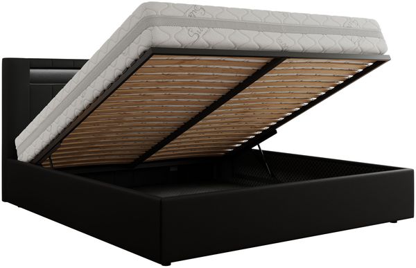 Polsterbett GOLD 5 CLASSIC 200 x 200 cm mit LED-Beleuchtung & Bettkasten, Doppelbett inkl. Lattenrost, Metall-Lift-System & Stauraum - Schwarz Kunstleder Bild 6
