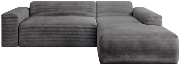 Juskys Sofa Vals Rechts mit PESO Stoff - L-Form Couch für Wohnzimmer - Ecksofa modern, bequem, klein - Eckcouch Sitzer - Cordsofa Dunkelgrau