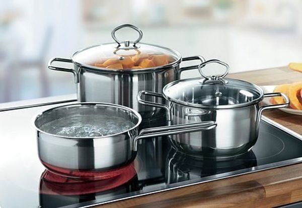 Krüger Topf-Set Manhattan, Edelstahl (Set, 5-tlg, 1x Kochtopf Ø 16 cm, 1x Kochtopf Ø 20 cm, 1x Stielkasserolle Ø 16 cm), für Induktions-Kochfelder geeignet