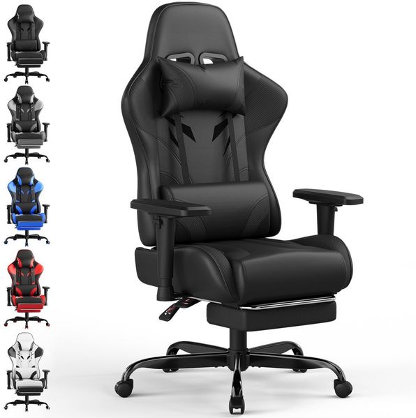 HOMALL Gaming-Stuhl Massage Gaming Stuhl mit Fußstütze 90-135° Rückenlehne einstellbar (Bürostuhl Ergonomisch,Verstellbarem Lenden- & Kopfkissen,mit Fußstütze), Ergonomischer Bürostuhl,Kopfstütze und Lendenstütze