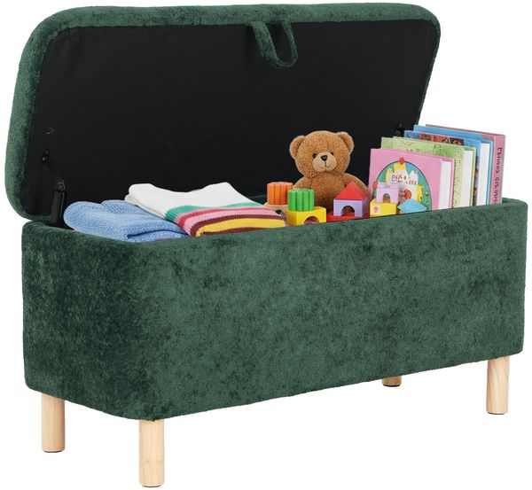 COLAMY Große Ottomane Aufbewahrungsbox für 80L, Ottomane Aufbewahrungsbank aus Holz mit rutschfesten Polstern und Klappdeckel, Fußhocker für Wohnzimmer, Schlafzimmer, Grün