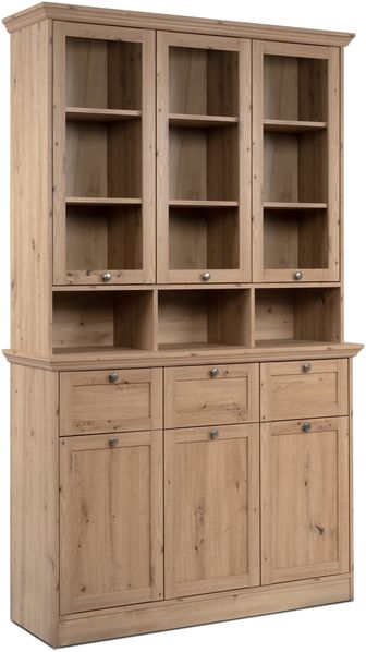 Buffet >Timber< Landhaus, 6 Türen, 3 Schubladen, in Glas / Artisan Eiche Dekor - 120x200x40cm (BxHxT)