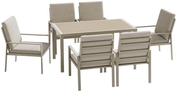 MeXo Gartenlounge-Set Gartenmöbel Set Aluminium Outdoor, (Garten-Essgruppe für 6 Personen, 7-tlg, mit Polywood Tisch & Auflagen), wetterfest für Terrasse & Garten