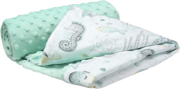 Medi Partners Babydecke Baby Decke Neugeborenen - Kuscheldecke Geschenk Babydecken 75x100cm für Kleinkinder Mädchen Krabbeldecke Kinderbett Kinderwagen 100% Baumwolle (Ozean mit Mint Minky)