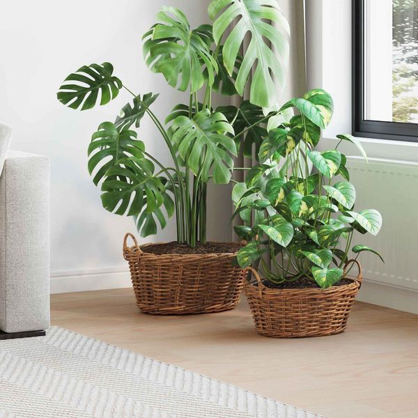 vidaXL Blumentopfkorb mit Speicher 2 Stk. Naturbraun Kubu Rattan 42020964