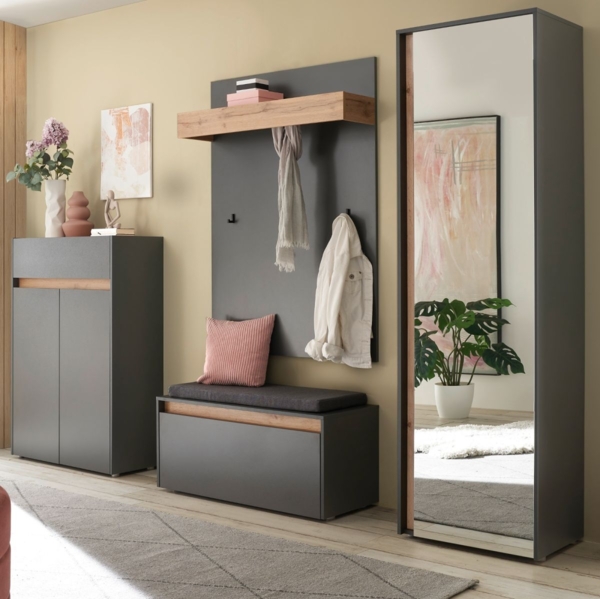Garderobe Set 5-tlg. Center in grau matt und Eiche Wotan 265 x 200 cm